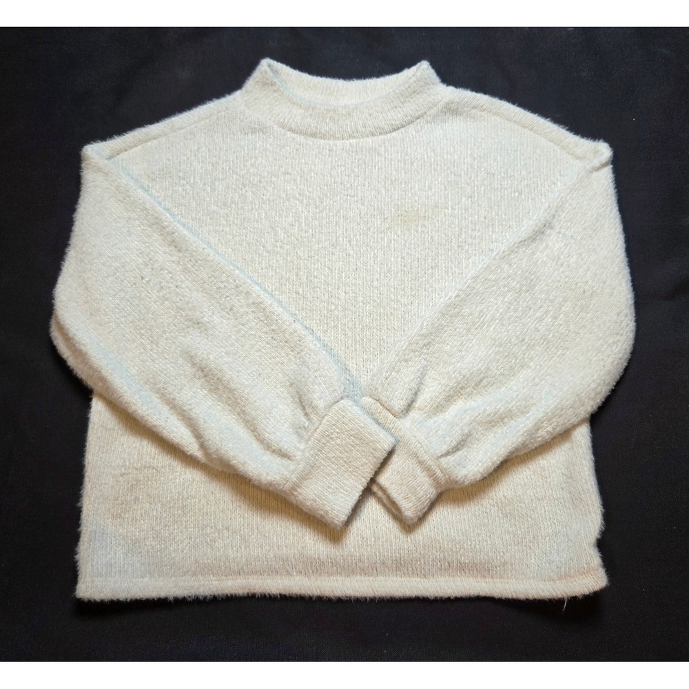 Old Navy Girls Cream Fuzzy Mock Neck Sweater Size L 10-12 Off White